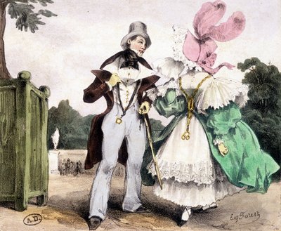 Sétáló pár, Guy Forest rajza, 1829 körül. alkotó: French School