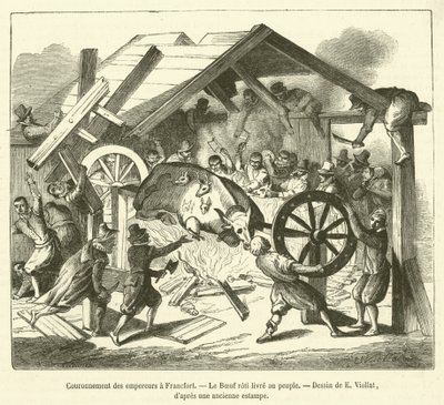 Császárkoronázás Frankfurtban, Marhasült a néphez szállítva (metszet) alkotó: French School
