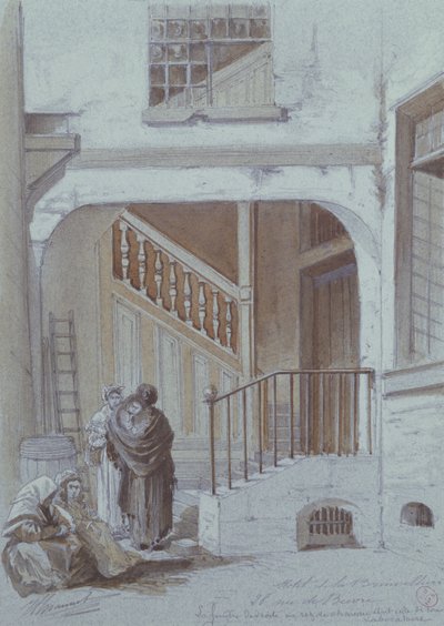 Brinvilliers marquise udvara és laboratóriuma, 28 rue de Bievre, Párizs (kréta és gouache papíron) alkotó: French School