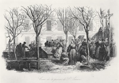 A párizsi St. Lazare börtön udvara, kb. 1840 alkotó: French School