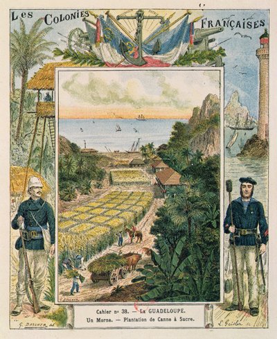 Egy guadeloupe-i cukornádültetvényt ábrázoló iskolai füzet borítója, 1892 alkotó: French School