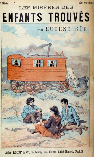 Eugene Sue „Les miseres des enfants found” című könyvének borítója alkotó: French School