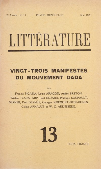 Cover of Literature havi irodalmi folyóirat, amely a Dada mozgalommal foglalkozik, 1920. május alkotó: French School