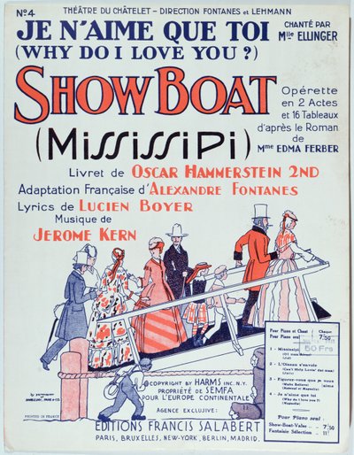 A Theater du Chateletben 1928-ban készült Showboat című operett partitúrájának borítója alkotó: French School
