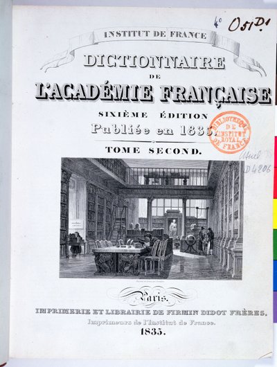 A Francia Akadémia szótárának borítója, 1835 alkotó: French School