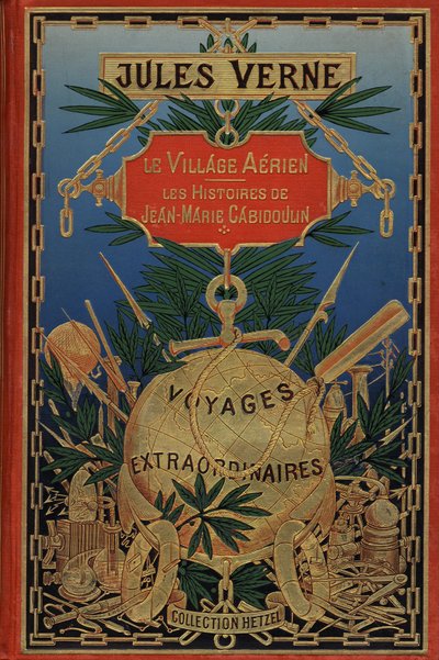 Jules Verne "A légi falu" című könyvének borítója 1901-ből (nyomtatás) alkotó: French School