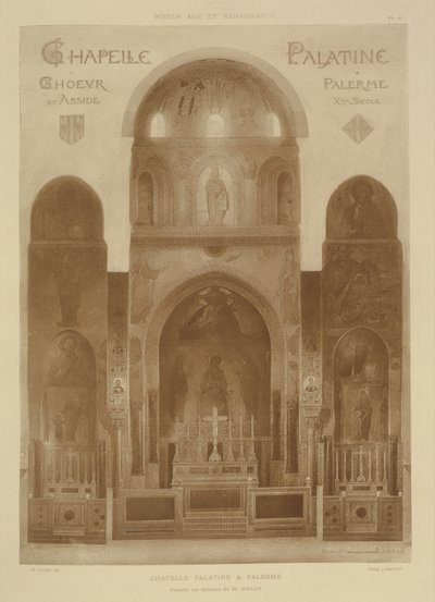 Keresztmetszet a Palatinus-kápolna keleti végéről, Palermo, Szicília, Fragments dArchitecture du Moyen Age et de la Renaissance, metszet: Jules Adolphe Chauvet (sz. 1828) alkotó: French School