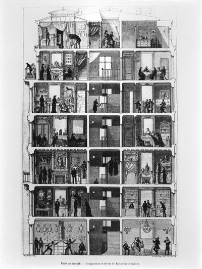 Egy párizsi épület keresztmetszete, illusztráció frpm Le Magasin Pittoresque, 1883 alkotó: French School