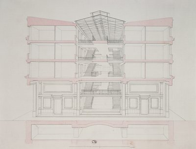 Egy ház keresztmetszete a Napoleon lakóépületben, 58 rue Rochechouart, Párizs, 1849 alkotó: French School