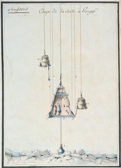 Búvárharang keresztmetszeti rajza, 1785 (wc papíron) alkotó: French School