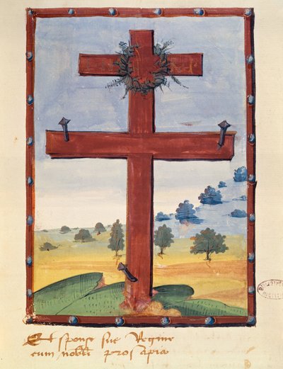 Lotharingiai kereszt, miniatűr a II. René (1451-1508) lotharingiai hercegről szóló kéziratból alkotó: French School