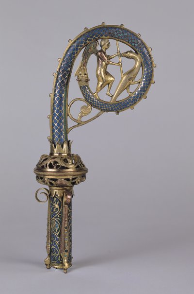 Crozier, amely Szent Mihályt ábrázolja, aki legyőzi a sárkányt (arany és zománc) alkotó: French School