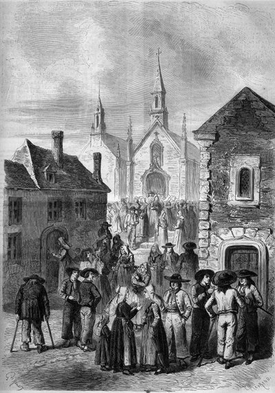 Mindennapi élet Bretagne-ban: kijárat a Locmine templomból alkotó: French School