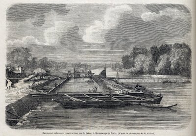 1866-ban kitört a gát a Szajnán SURESNES-ben - Metszet - Le Monde Illustré 1866 alkotó: French School