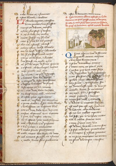 Dame Oiseuse beengedi a szeretőt az Örömök Kertjének ajtaján, a „Le Roman de la Rose” c. 1400. alkotó: French School