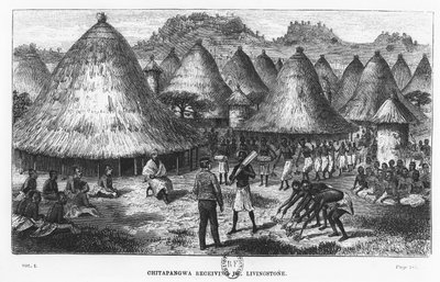 David Livingstone egy faluban üdvözölte a közép-afrikai Nagy Tavak régióban alkotó: French School
