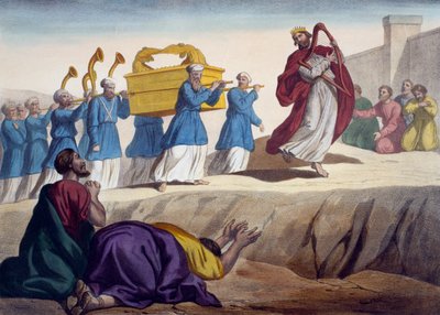 Dávid a frigyládát kíséri Jeruzsálembe, illusztráció az LHistoire Sainte katekizmusból, Charles Delagrave, Párizs, 19. század vége alkotó: French School
