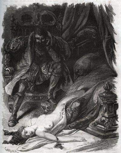 Francoise de Foix, Chateaubriant grófnő (kb. 1495-1537) halála, akit férje, Jean de Laval Comte de Chateaubriant (Laval-Chateaubriant) (1486-1543) meggyilkolt, aki így bosszút állt felesége hűtlenjein. Metszet 1871-ből a „Histoire Des alkotó: French School