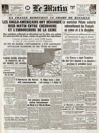 Normandia partraszállása 1944. június – Normandiai partraszállás 1944. június 6. (D-nap) – 1944. június 7-én, csütörtökön reggel az angol-amerikaiak tegnap reggel elhagyták Cherbourg és a Szajna torkolatát. alkotó: French School