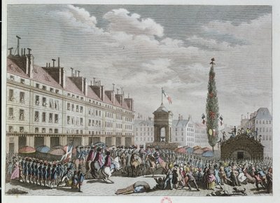 Alkotmánynyilatkozat, Place des Innocents, Párizs, 1791. szeptember, 1791 (színes metszet) alkotó: French School