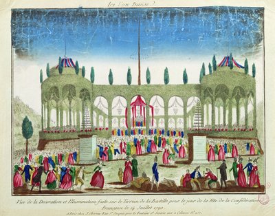 A Bastille feldíszítése és megvilágítása a Szövetségi Fesztivál alkalmából, 1790. július 14. alkotó: French School