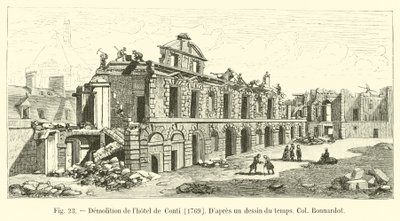 A Hôtel de Conti lebontása, 1769. Egy korabeli rajz szerint Bonnardot ezredes alkotó: French School