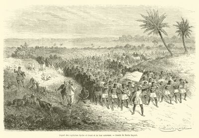 Speke és Grant kapitányok és karavánjuk indulása (metszet) alkotó: French School