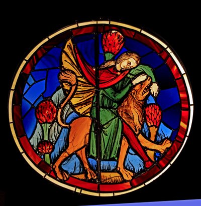Sámsont és az oroszlánt ábrázolja, volt Ste Chapelle, Bay K, alkotó: French School
