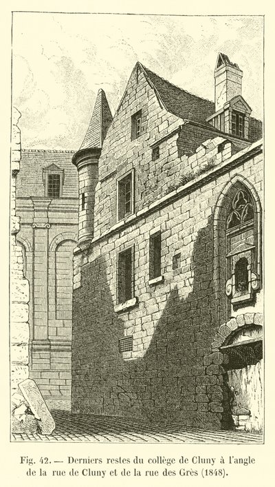 A Cluny-i főiskola utolsó maradványai a rue de Cluny és a rue des Gres sarkán, 1848 alkotó: French School