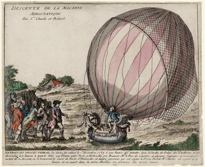 Az Srs aerosztatikus gépének leszármazása Charles és Robert, kocsma. 1783 (kézzel színezett metszet) alkotó: French School