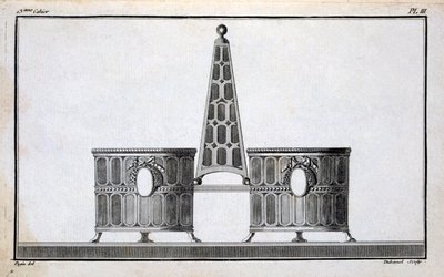 Pugin tervezése, Duhamel által összeállított neoklasszikus fémmegmunkálási minták mintakönyvéből, az 1770-es és 80-as évek körül alkotó: French School