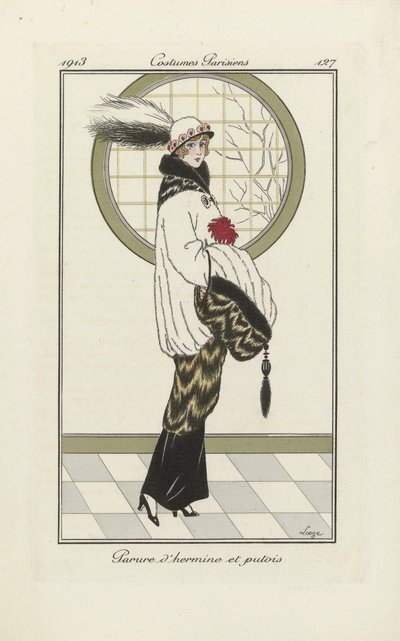Terv Hermelin és Icigány együtteshez, a Costumes Parisien, pub.1913-ból (pochoir print) alkotó: French School