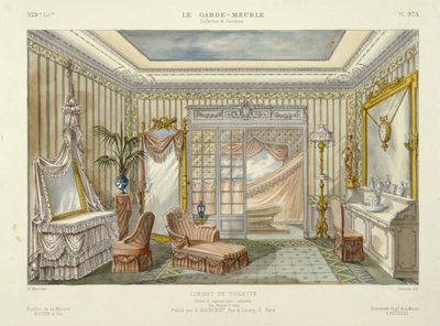 Egy fürdőszobai lakosztály tervezése a Le Garde-Meuble-tól, Pub. Párizs, 1890 körül (színes litográfia) alkotó: French School
