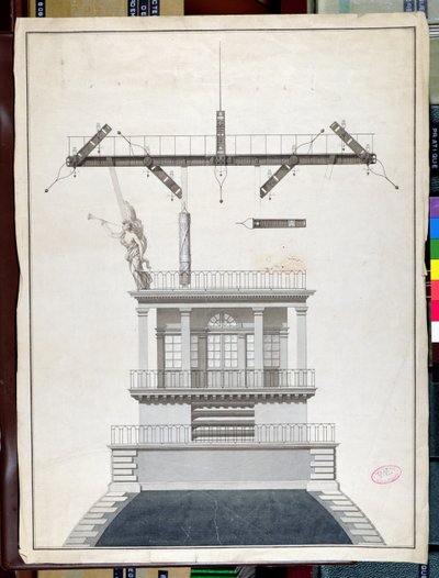 Chappe távíróállomás tervezése a Louvre egyik kupolájához, Párizs, 19. század eleje (toll, tinta és WC papíron) alkotó: French School