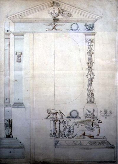 Tervezés Cheval tükörhöz, 1815 körül (toll és tinta és akvarell papíron) alkotó: French School