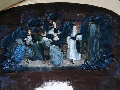 Terv egy teapartit ábrázoló ventilátor díszítésére (gouache, papír) alkotó: French School