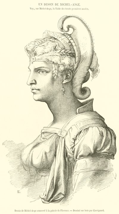 Michelangelo rajza a firenzei galériában (metszet) alkotó: French School