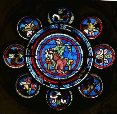Részlet az északi rózsaablakból, amely geometriát ábrázol a Liberal Artsból alkotó: French School