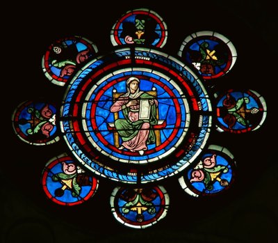 Részlet az északi rózsaablakból, amely a Liberal Arts retorikáját ábrázolja alkotó: French School