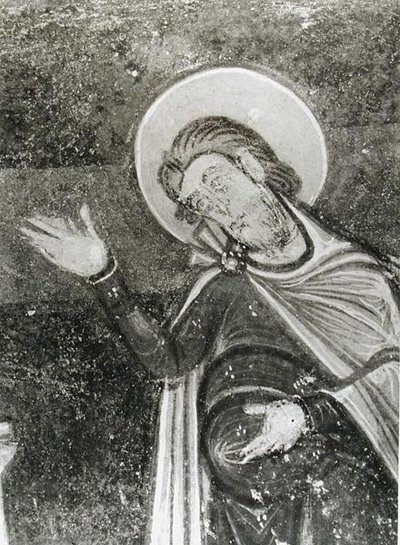 Szent Savin részlete egy freskóról, amely Szent Savint és Szent Cyprient ábrázolja, amint a vadállatoktól szabadulnak, 1100 körül (freskó) (f/w fotó) alkotó: French School