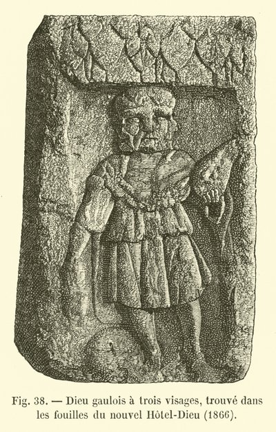 Három arcú gall isten, akit az új Hotel-Dieu ásatásai során találtak, 1866 alkotó: French School