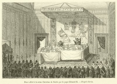IX. Kelemen pápa vacsorája Krisztina svéd királynőnek (metszet) alkotó: French School