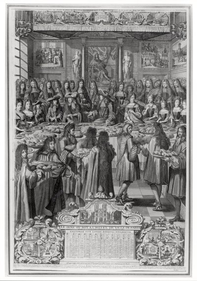 XIV. Lajos (1638-1715) vacsorája a Hotel de ville-ben, 1687. január 30-án, az 1688-as naptár szerint alkotó: French School