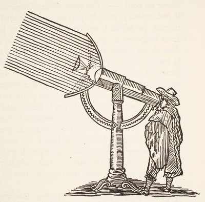 Dioptriás teleszkóp, Boris Mestchersky (†1957) metszetének másolata, illusztráció a Histoire de la Nation Francaise, Sciences, I. és II. kötetből, Gabriel Hanotaux (1853-1944), 1924 alkotó: French School