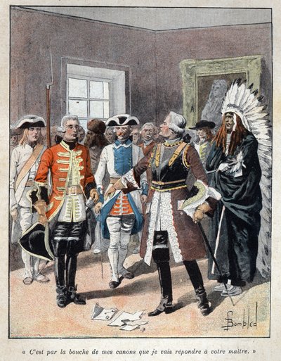Kanadából fedezték fel: Louis de Buade, Frontenac grófja (1622-1698) fogadta a Massachusetts-i gyarmat angol kormányzójának (1651-1695) William Phips követét, és azt válaszolta neki: „Pisztolyom szája által válaszolni fog a gazdádnak" alkotó: French School