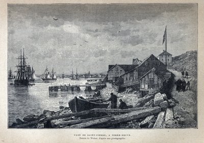 Kanadából fedezték fel: Szent Péter kikötőjéből (St. Pierre) Új-Fundlandba, Új-Fundlandba. Weber rajza fényképről. A 19. század végi metszete Eugene Guenin „La nouvelle France”-jában. alkotó: French School