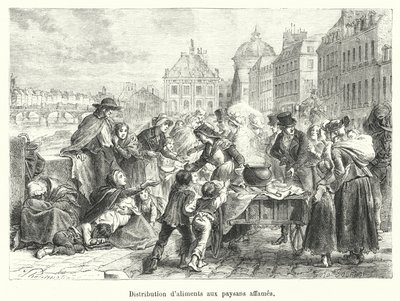 Élelmiszerosztás éhező parasztoknak (metszet) alkotó: French School