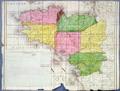 Bretagne felosztása hat megyére, 1789-90 körül (színes litho) alkotó: French School