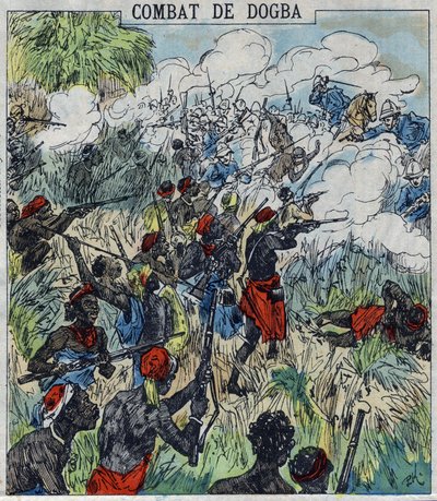 Dogba-csata Dodds tábornok expedíciós hadereje és Behanzin csapatai között. Dahomey alkotó: French School