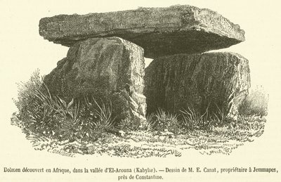 Dolmen felfedezett Afrikában, az El-Arouna völgyében, Kabylie (metszet) alkotó: French School